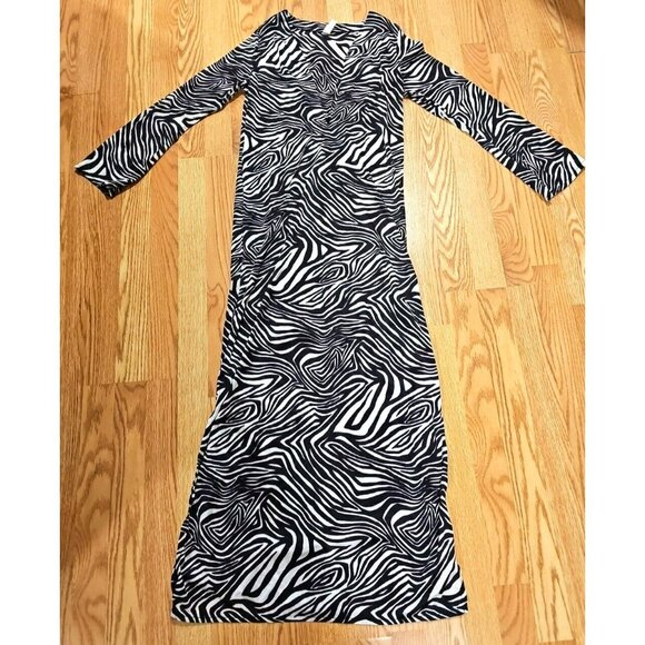 Victoria's Secret Maxi Slip Dress Small Black White Zebra Side Slits Angel - Picture 2 of 8
